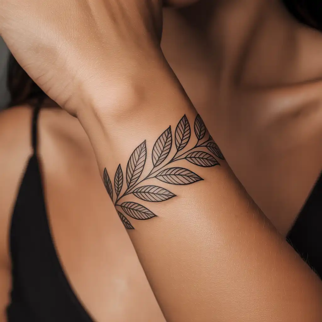 Minimal Leaf Bracelet Tattoo