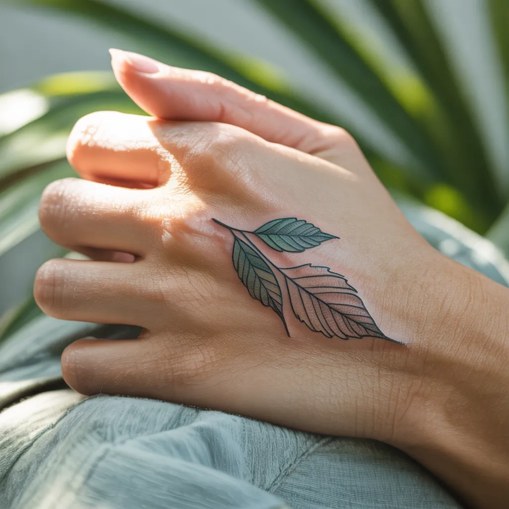 Minimal Leaf Finger Tattoo