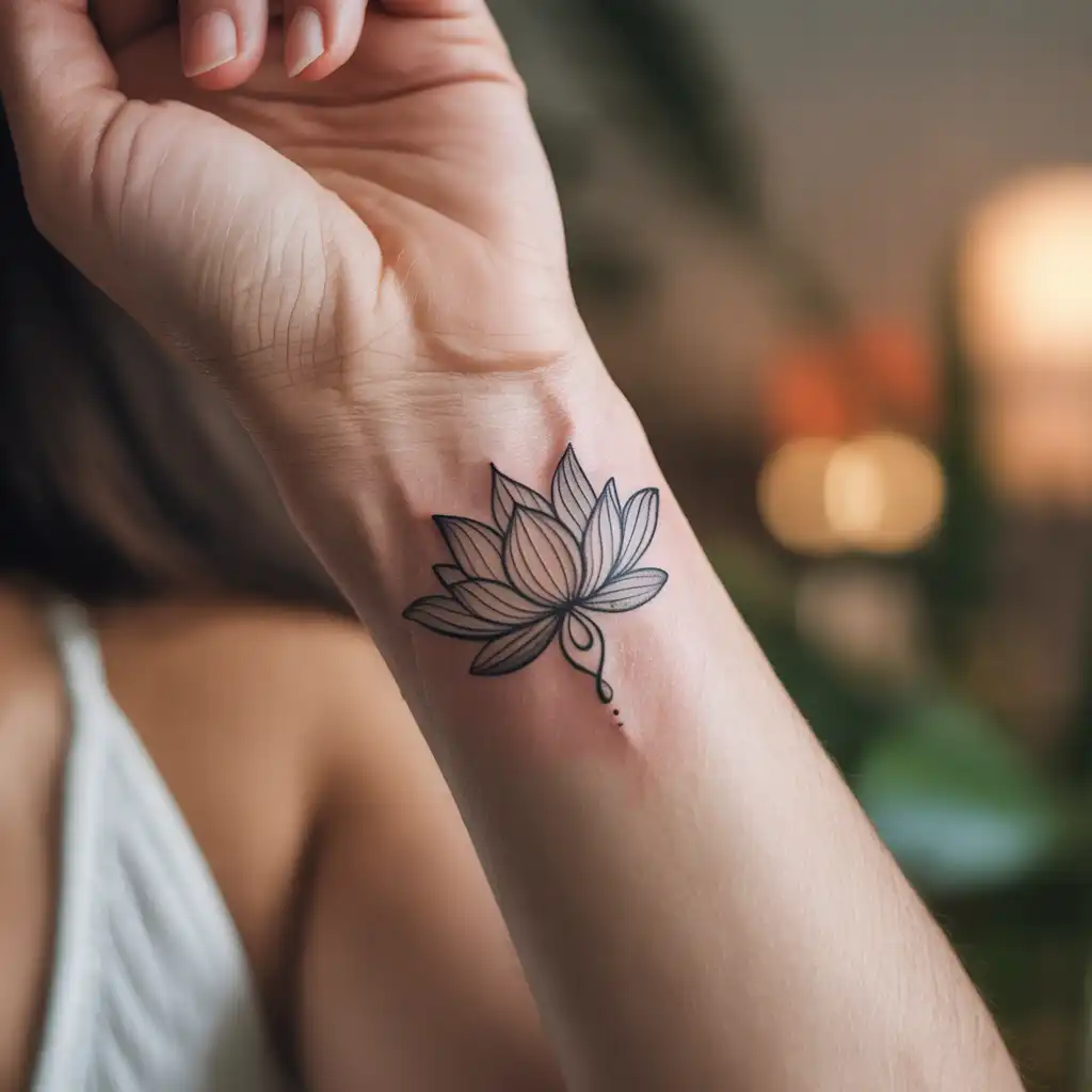 Minimal Lotus Wrist Tattoo