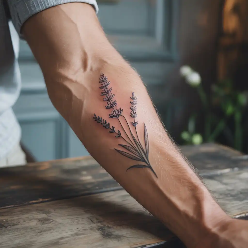 Minimal Masculine Floral Tattoo