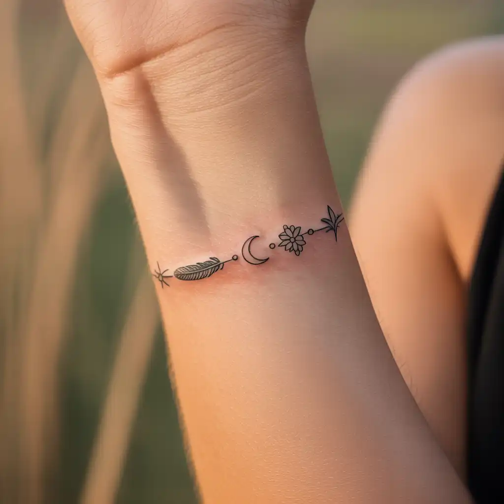 Minimal Mixed Symbols Bracelet Tattoo