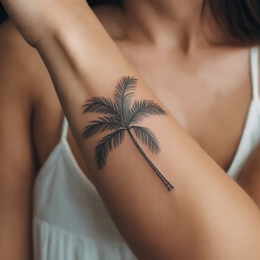 Minimal Palm Tree Line Tattoo