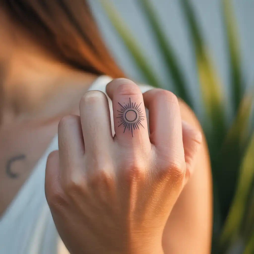 Minimal Sun Finger Tattoo