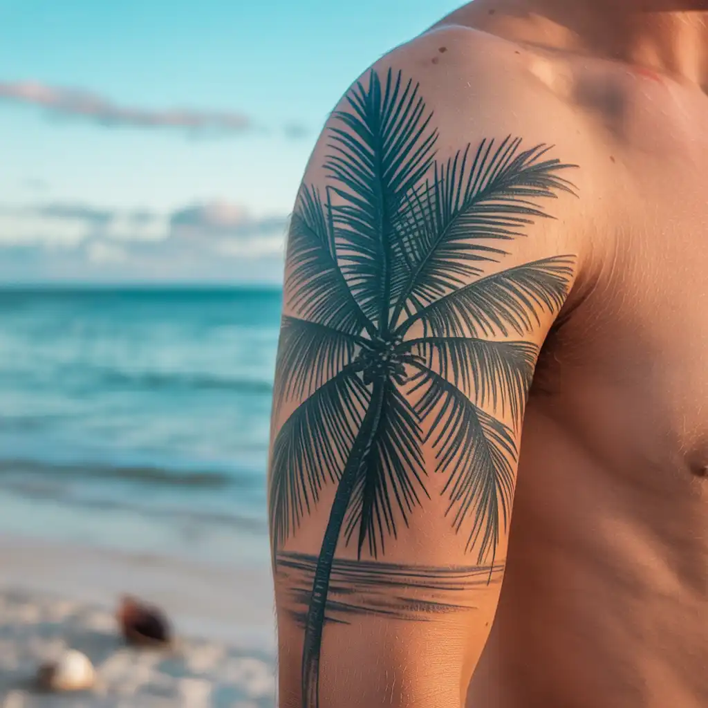Palm Tree With Ocean Horizon