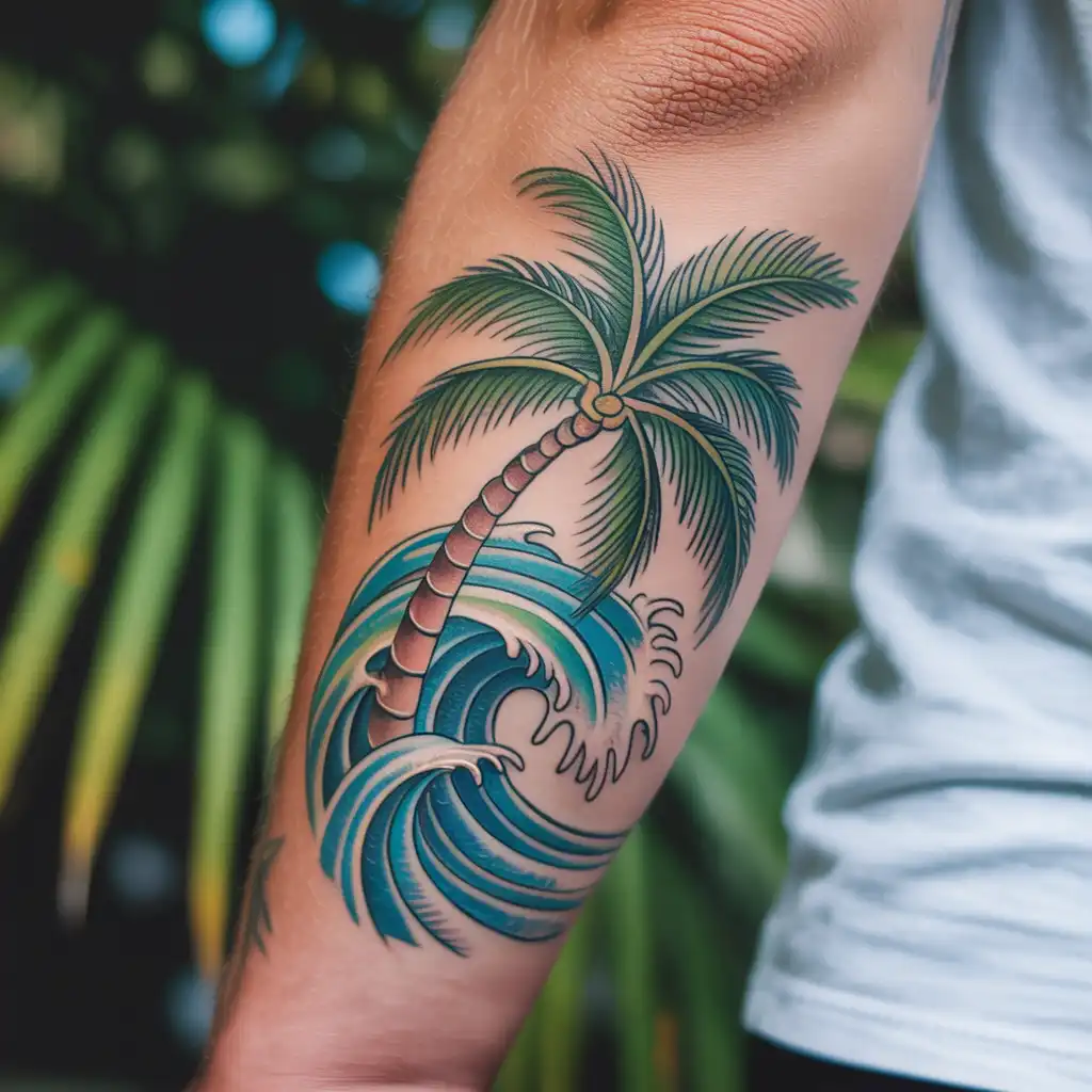 Palm Tree With Ocean Waves