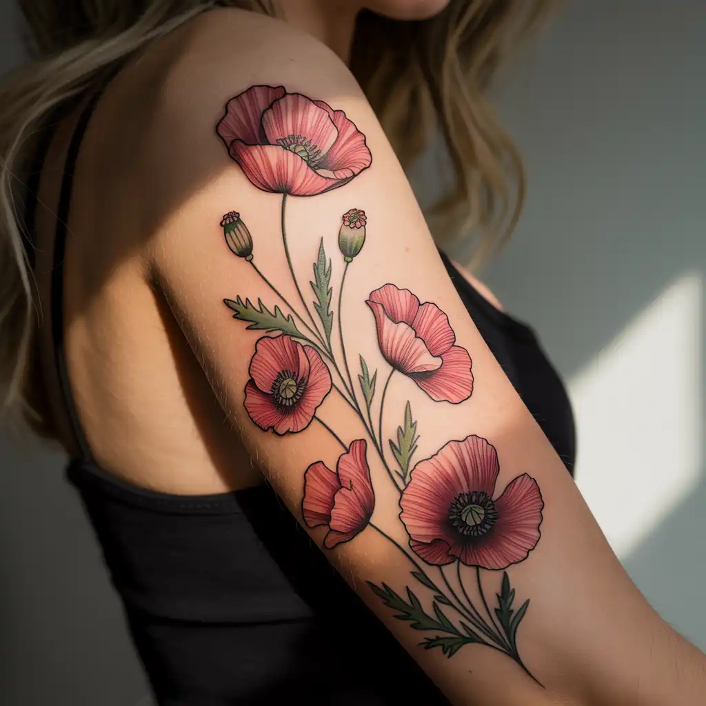 Poppy Flower Lower Arm Tattoo
