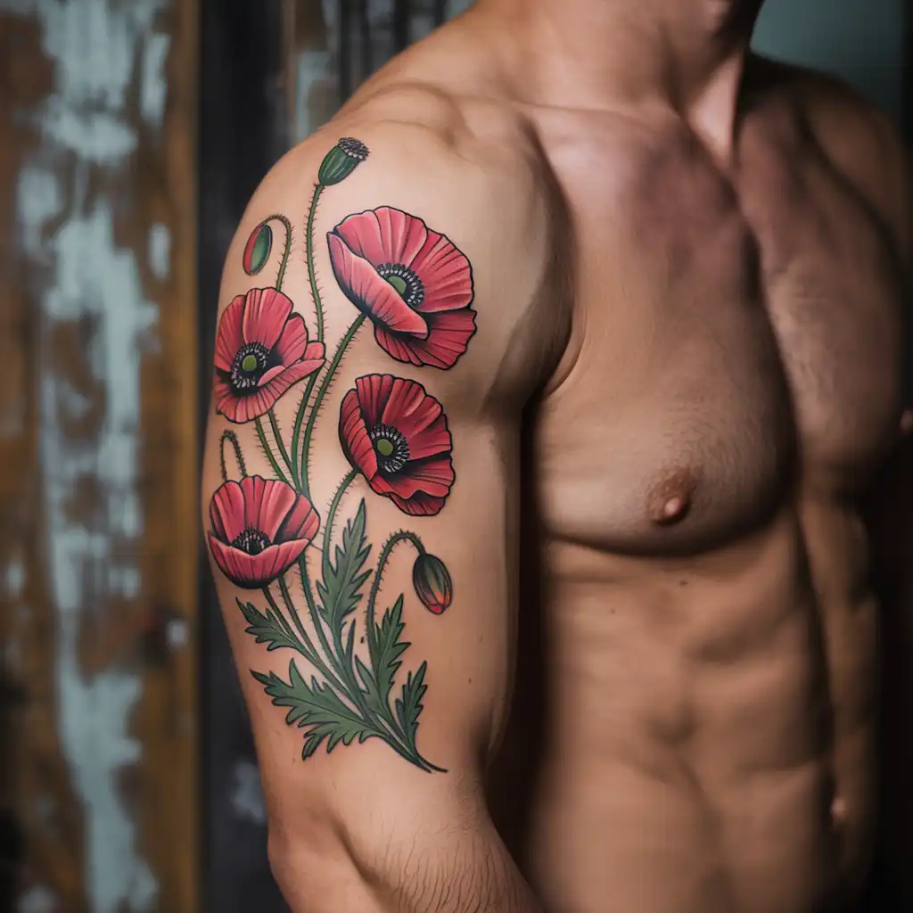 Poppy Flower Tattoo on Bicep