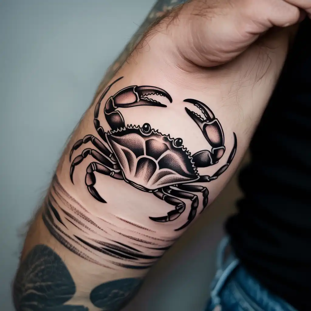 Realistic Ocean Crab Tattoo