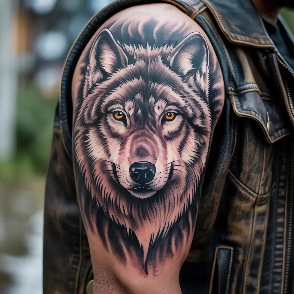 Realistic Wolf Portrait Tattoo