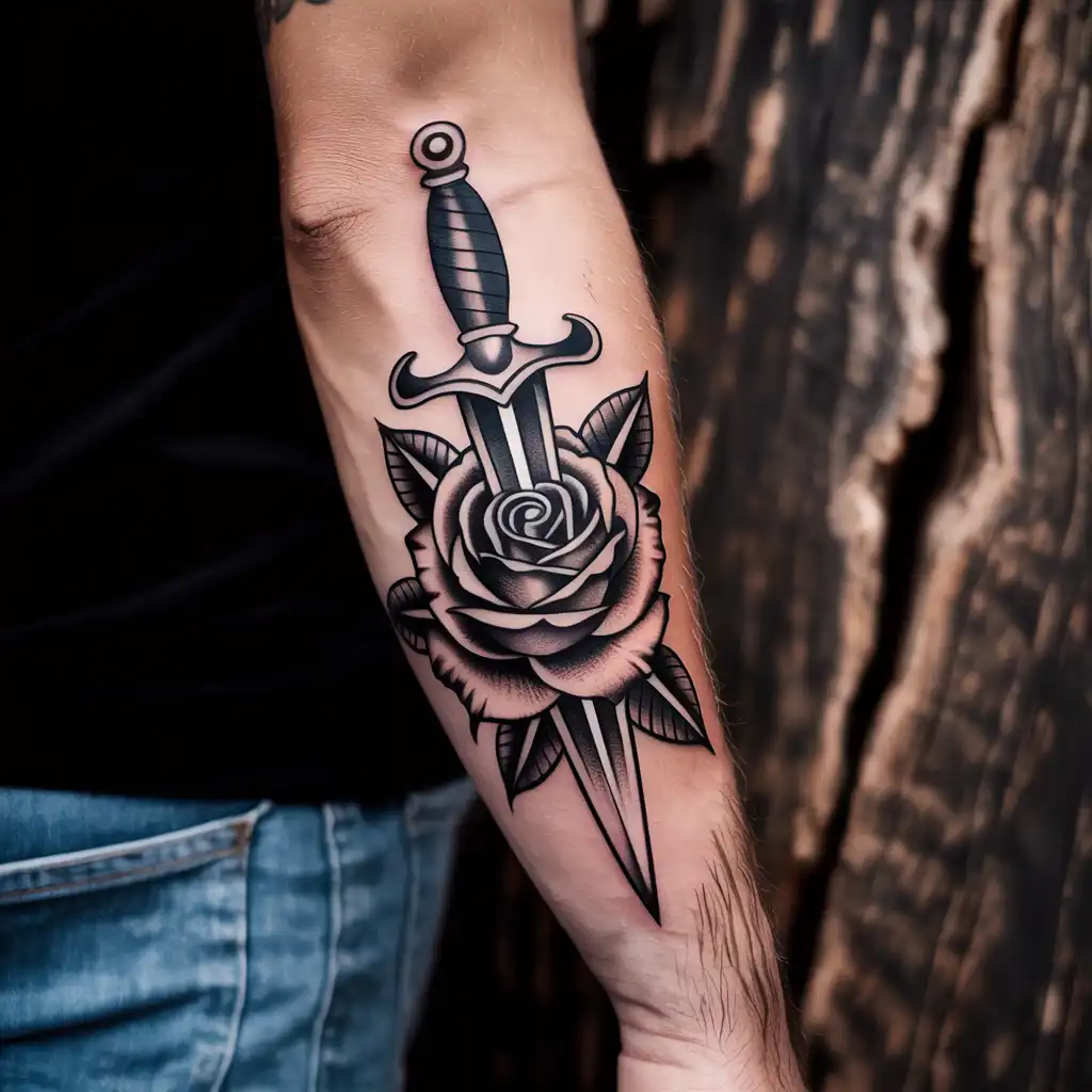 Rose and Dagger Tattoo