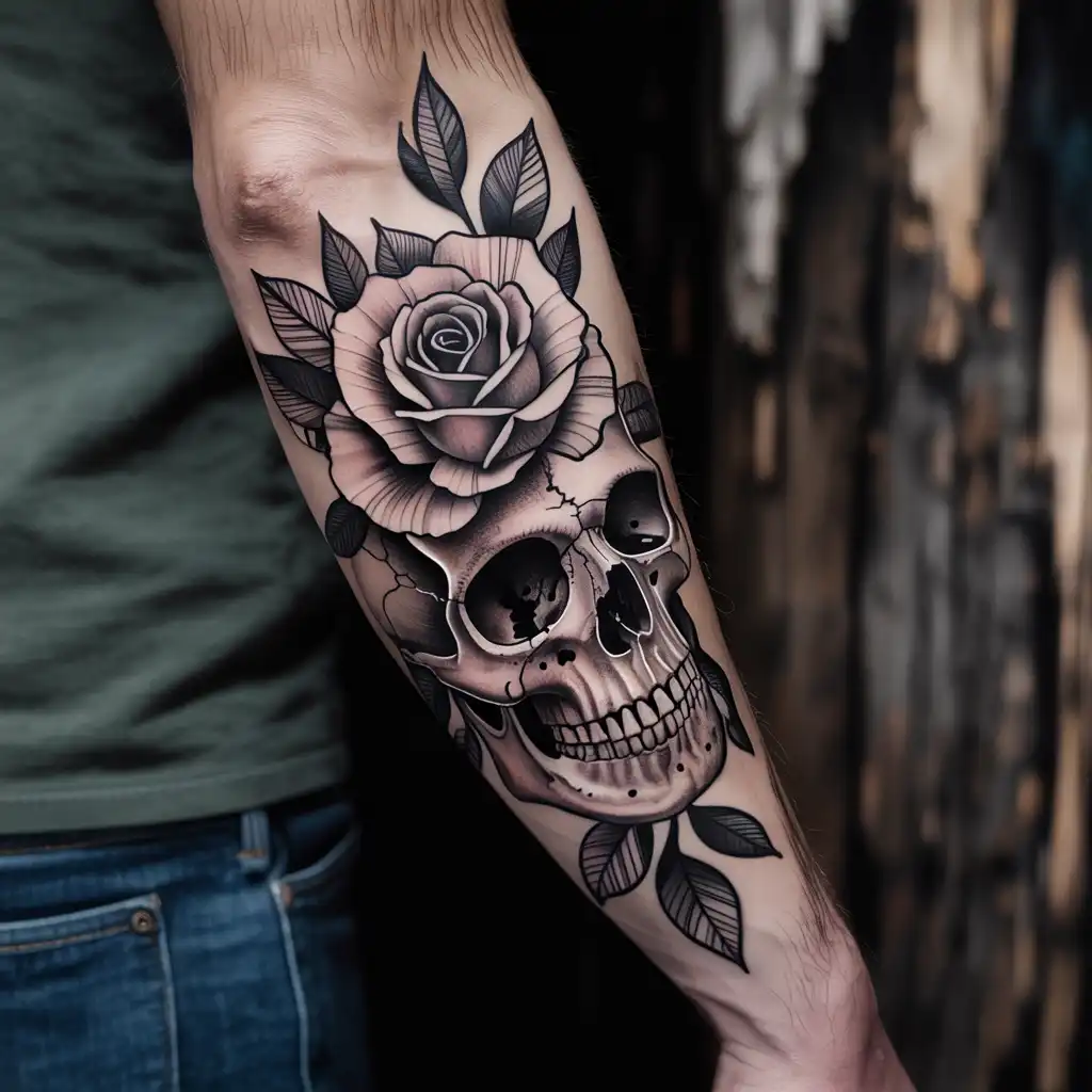 Rose and Skull Strength Tattoo