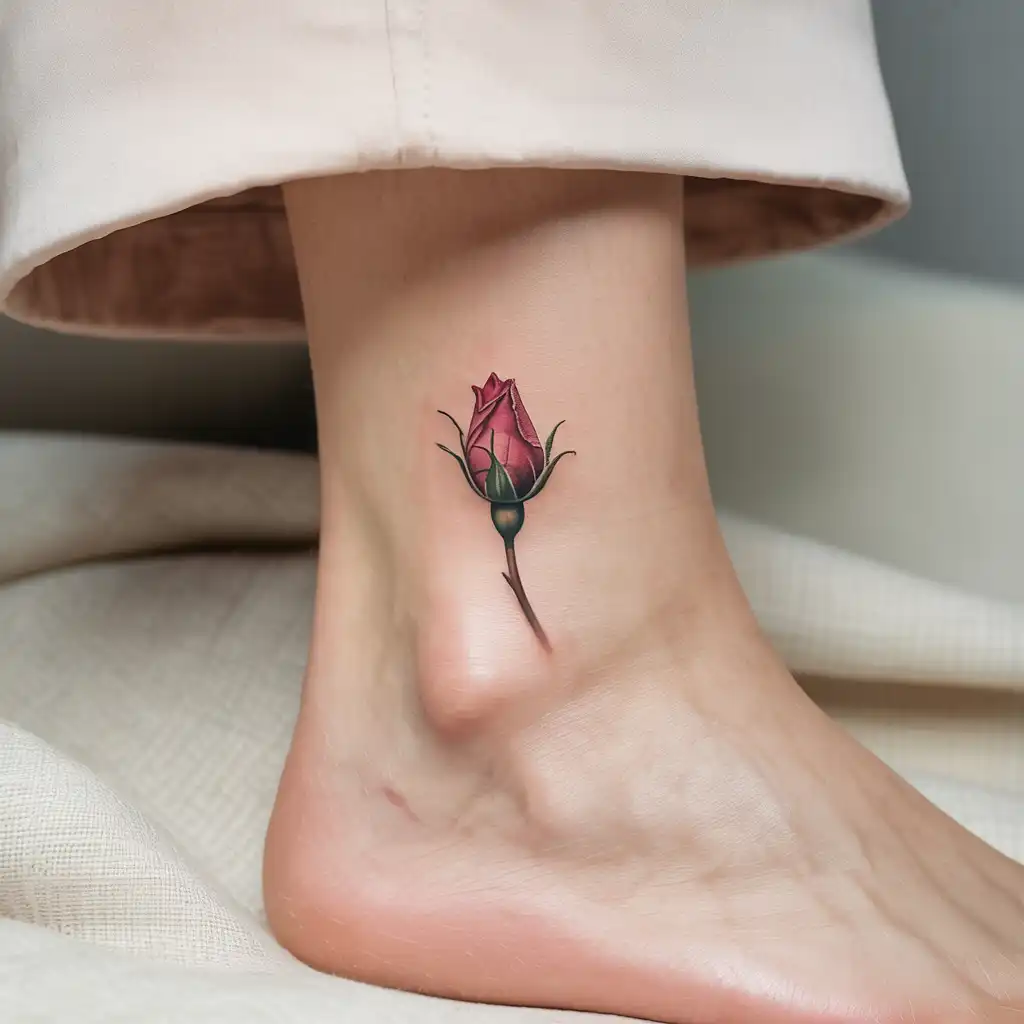 Rosebud Ankle Tattoo