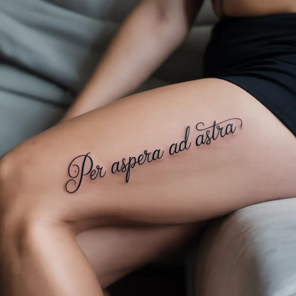 Script Thigh Tattoo With Emotional Meaning