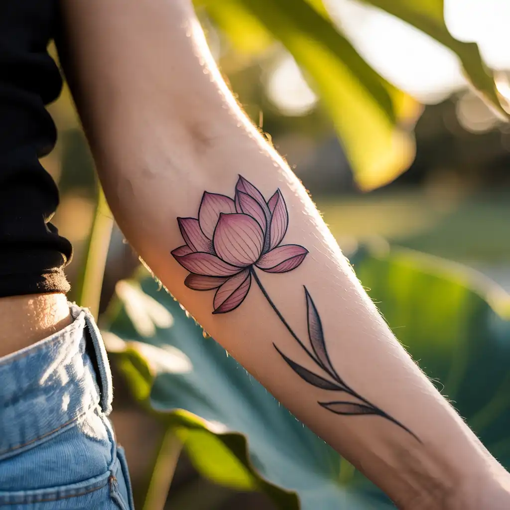 Single-Line Lotus Tattoo