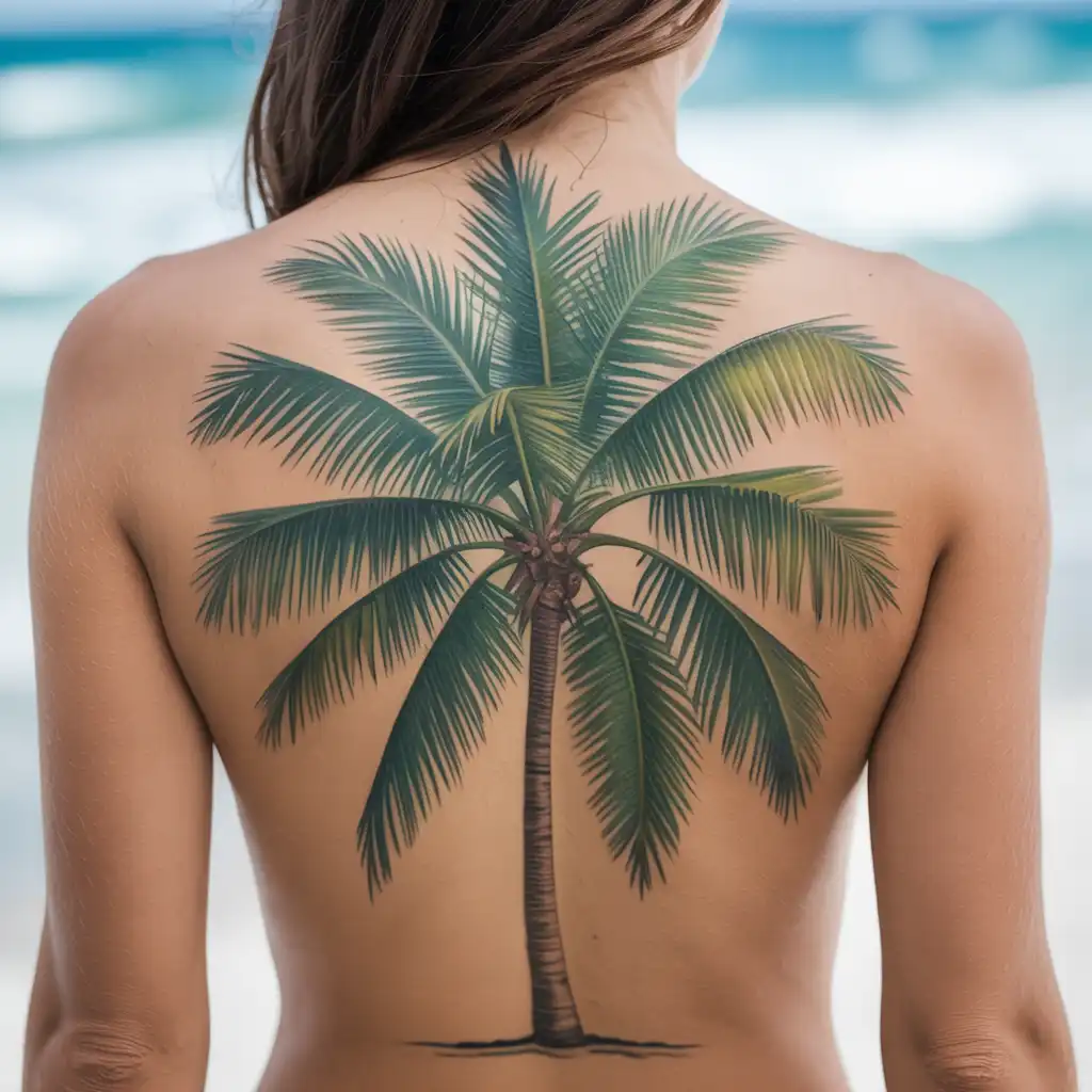 Single Palm Tree Spine Tattoo