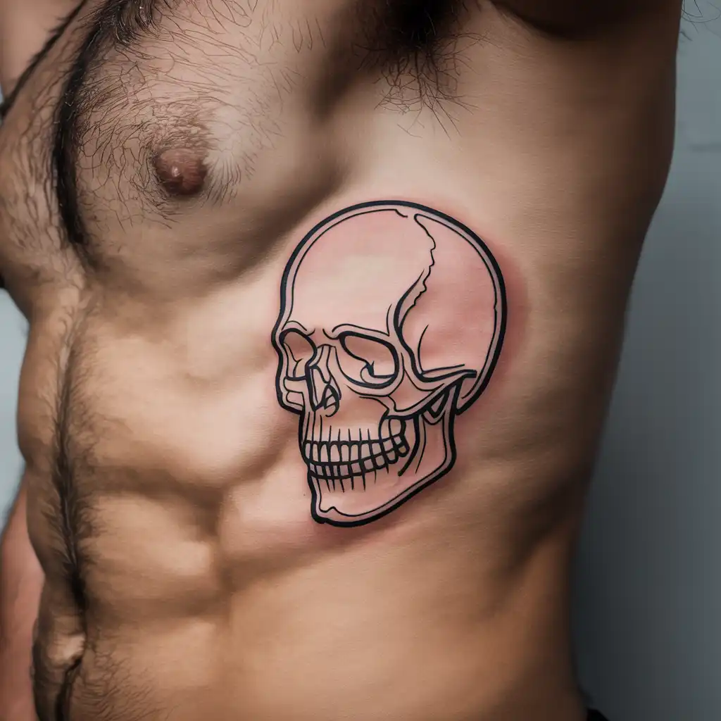 Skull Outline Rib Tattoo