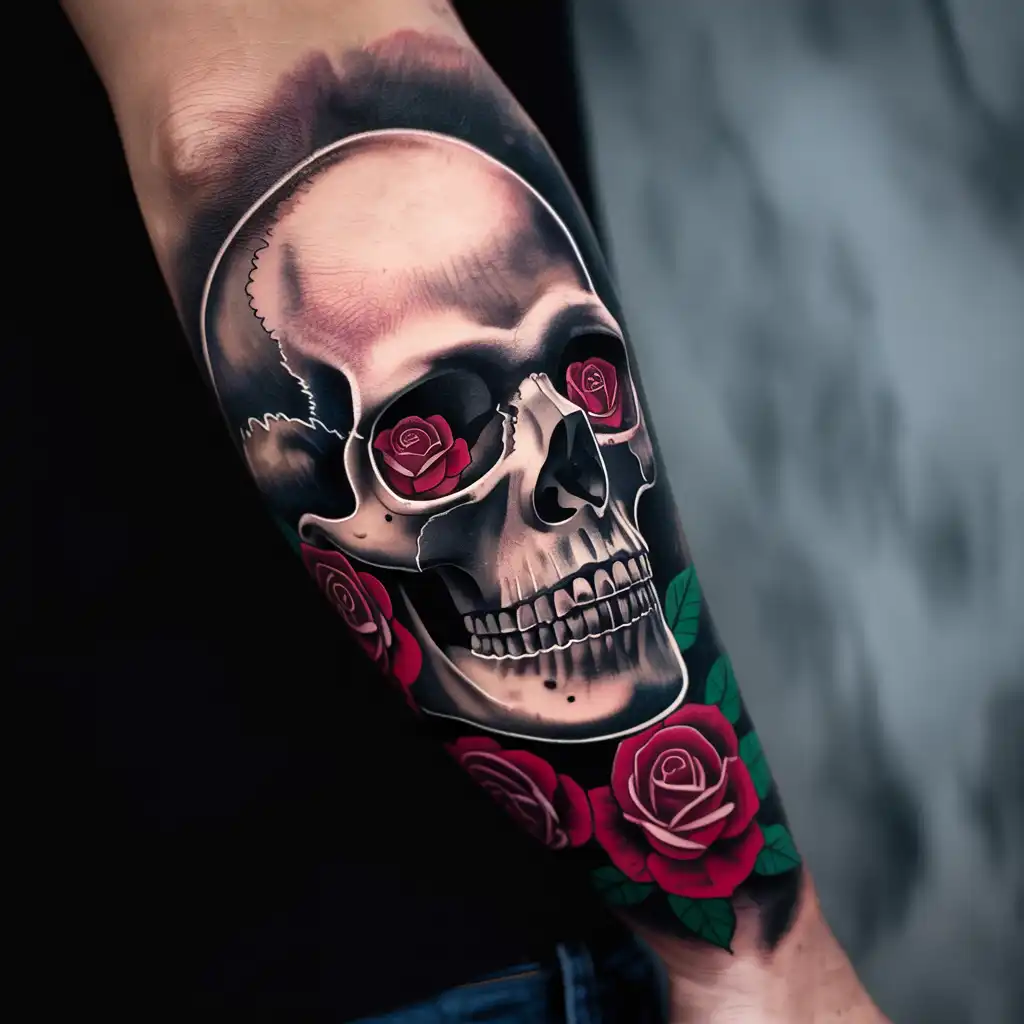 Skull and Flower Tattoo