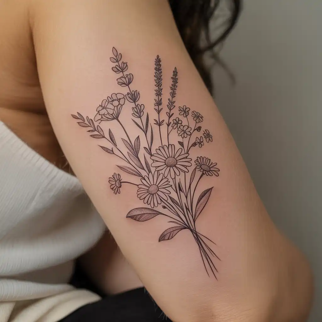 Small Floral Bouquet Lower Arm Tattoo