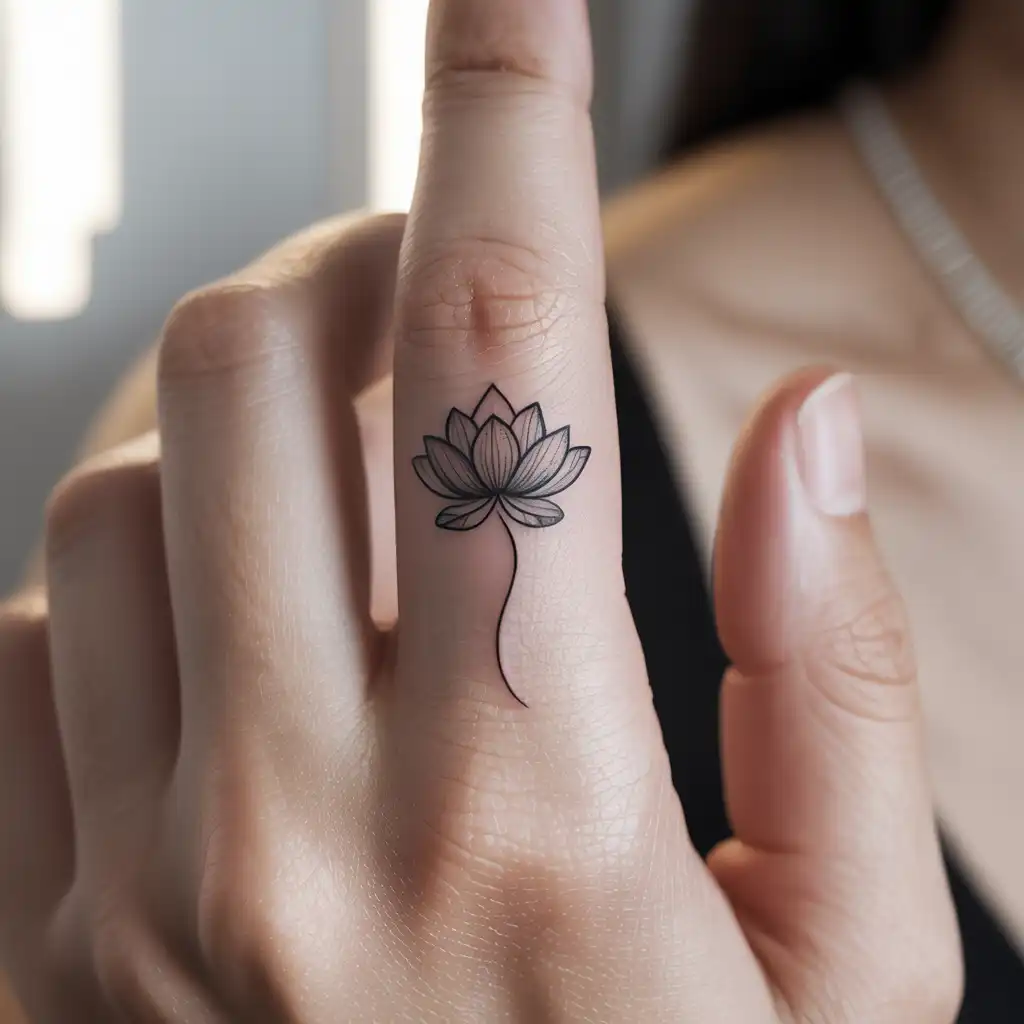 Small Lotus Finger Tattoo