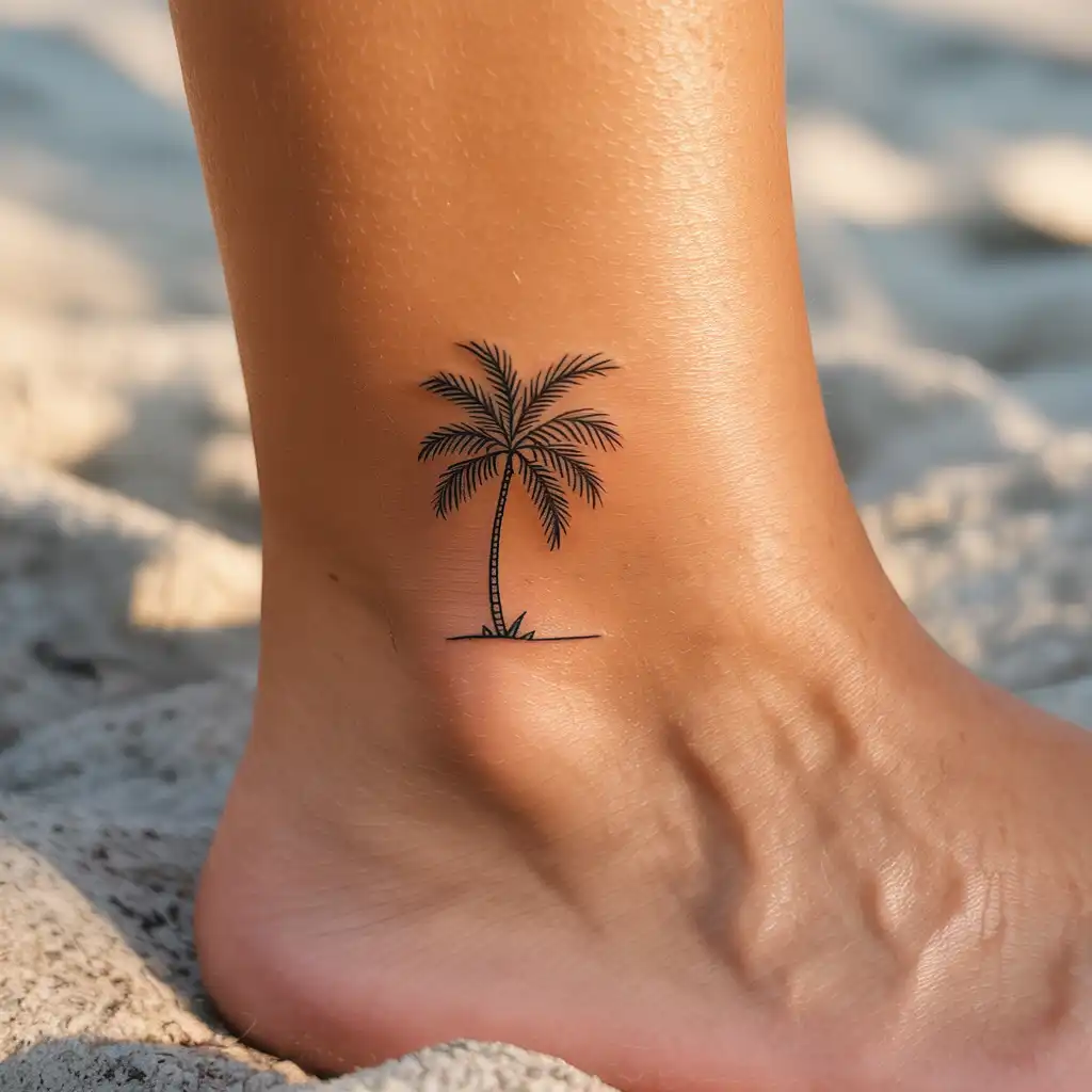 Small Palm Tree Ankle Tattoo