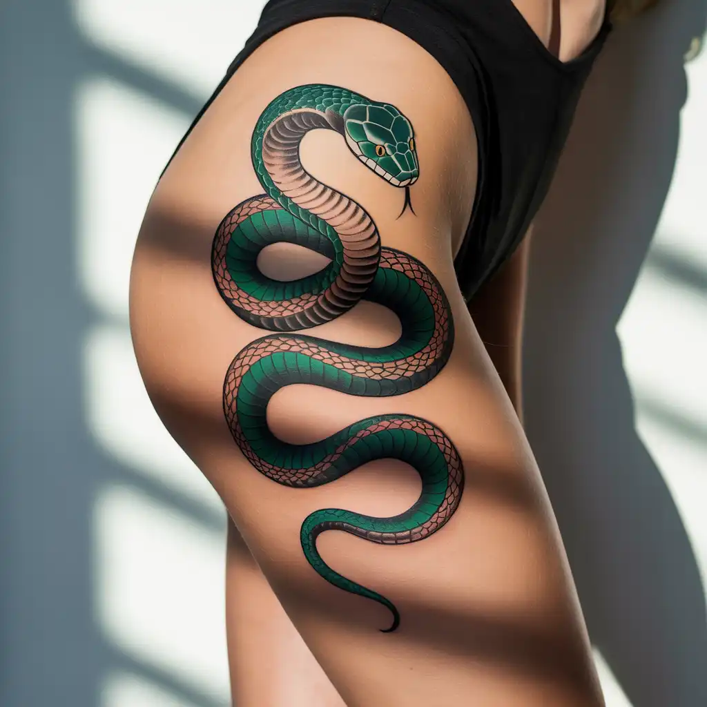 Snake Thigh Tattoo With Fierce Feminine Power