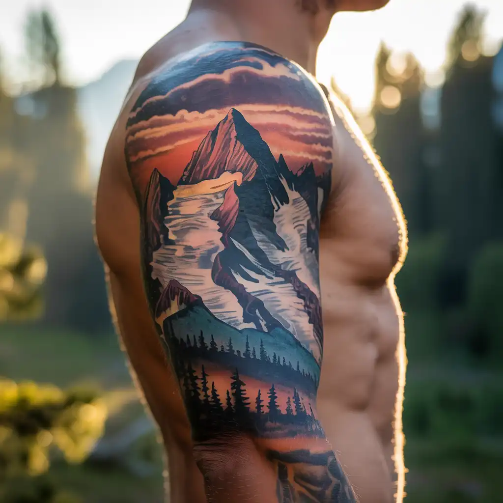 Sun Over Mountains Tattoo