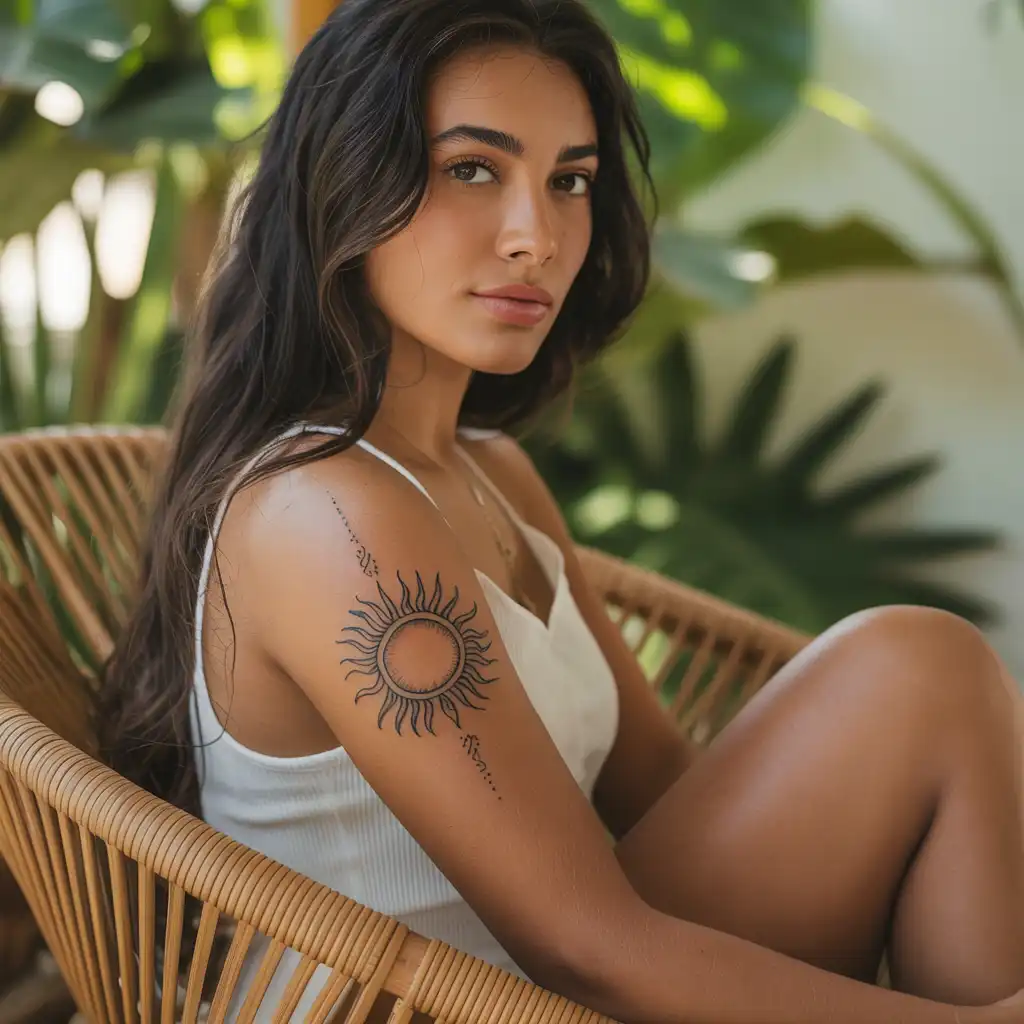Sun Thigh Tattoo With Radiant Energy