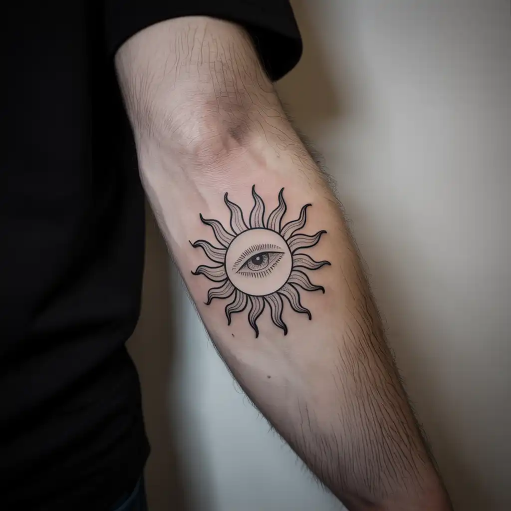 Sun and Eye Symbol Tattoo