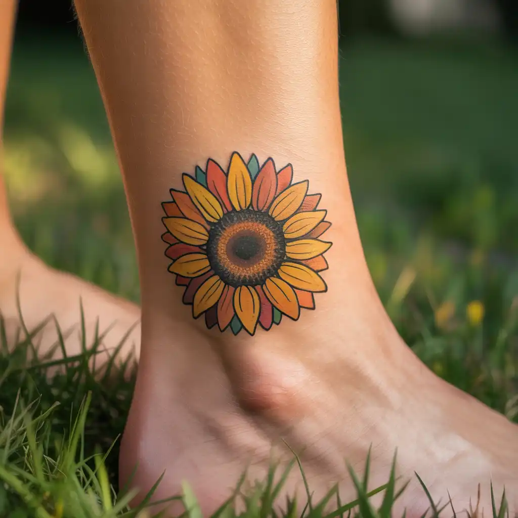 Sunflower Side Ankle Tattoo