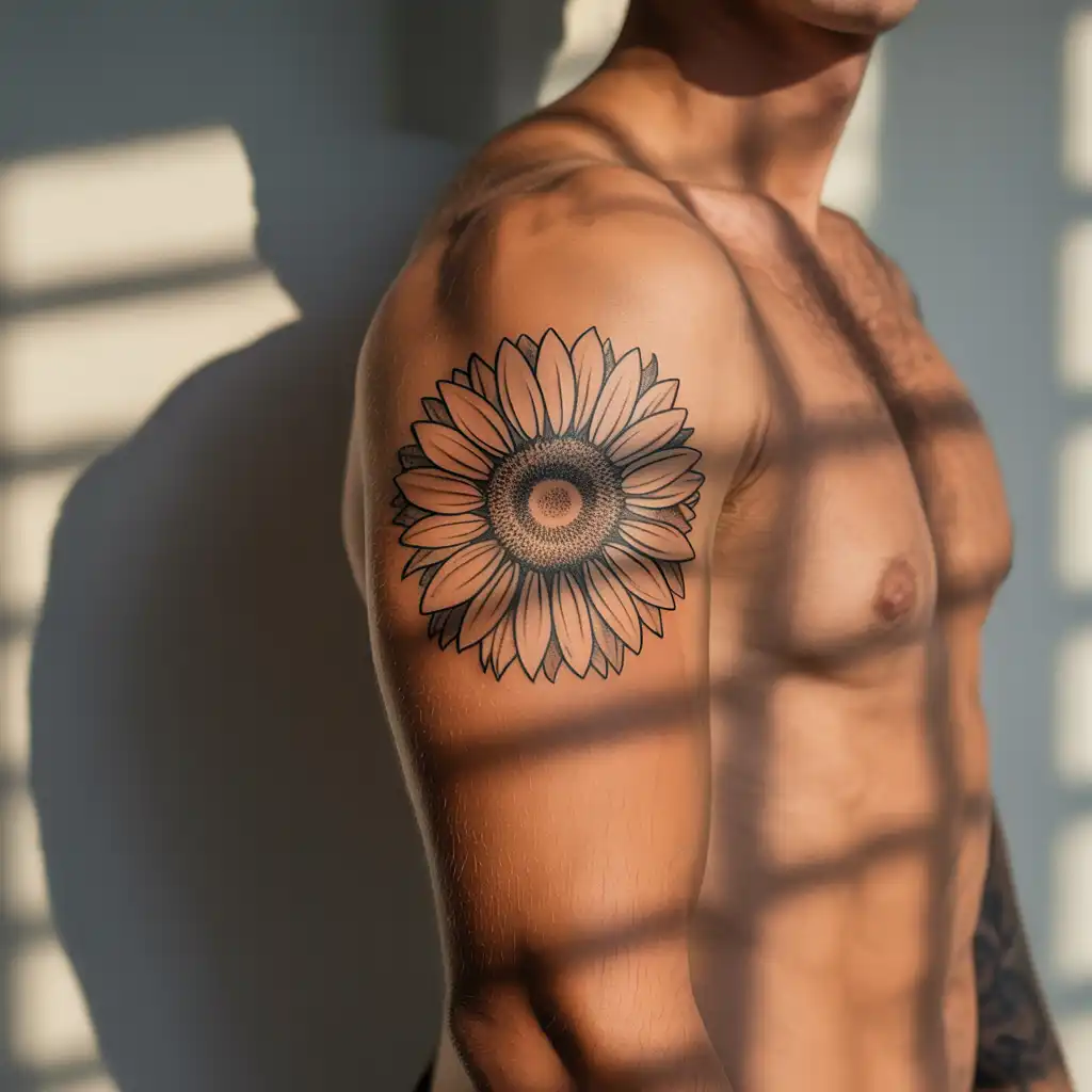 Sunflower Tattoo with Bold Lines