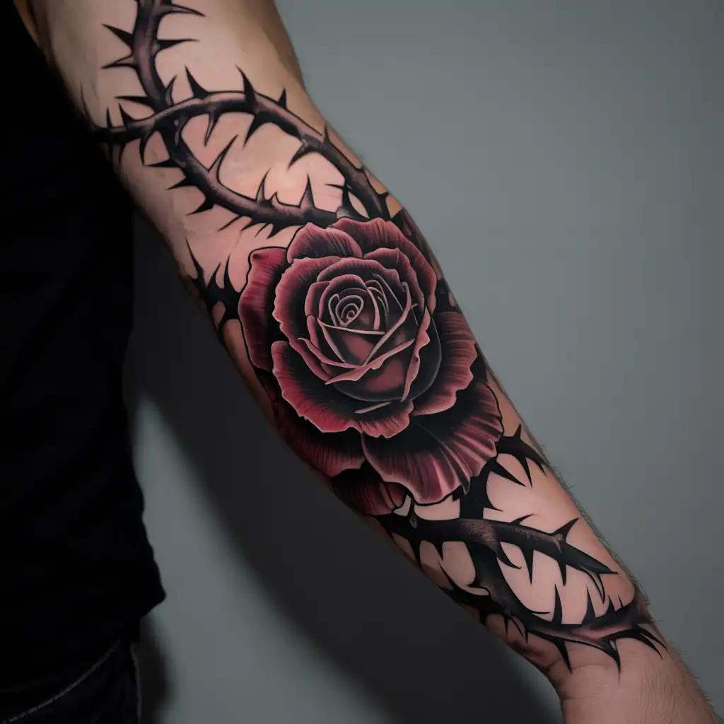 Thorns and Flower Tattoo