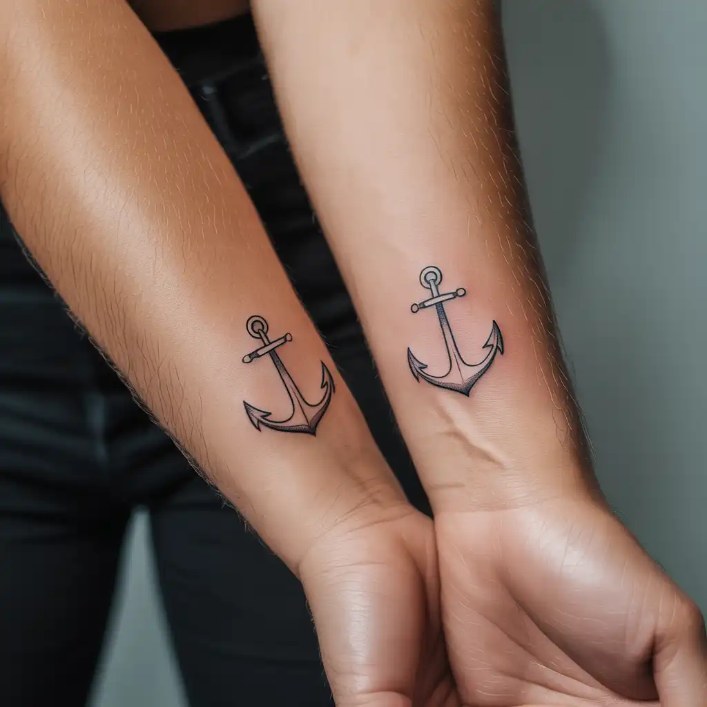 Tiny Anchor Matching Tattoos