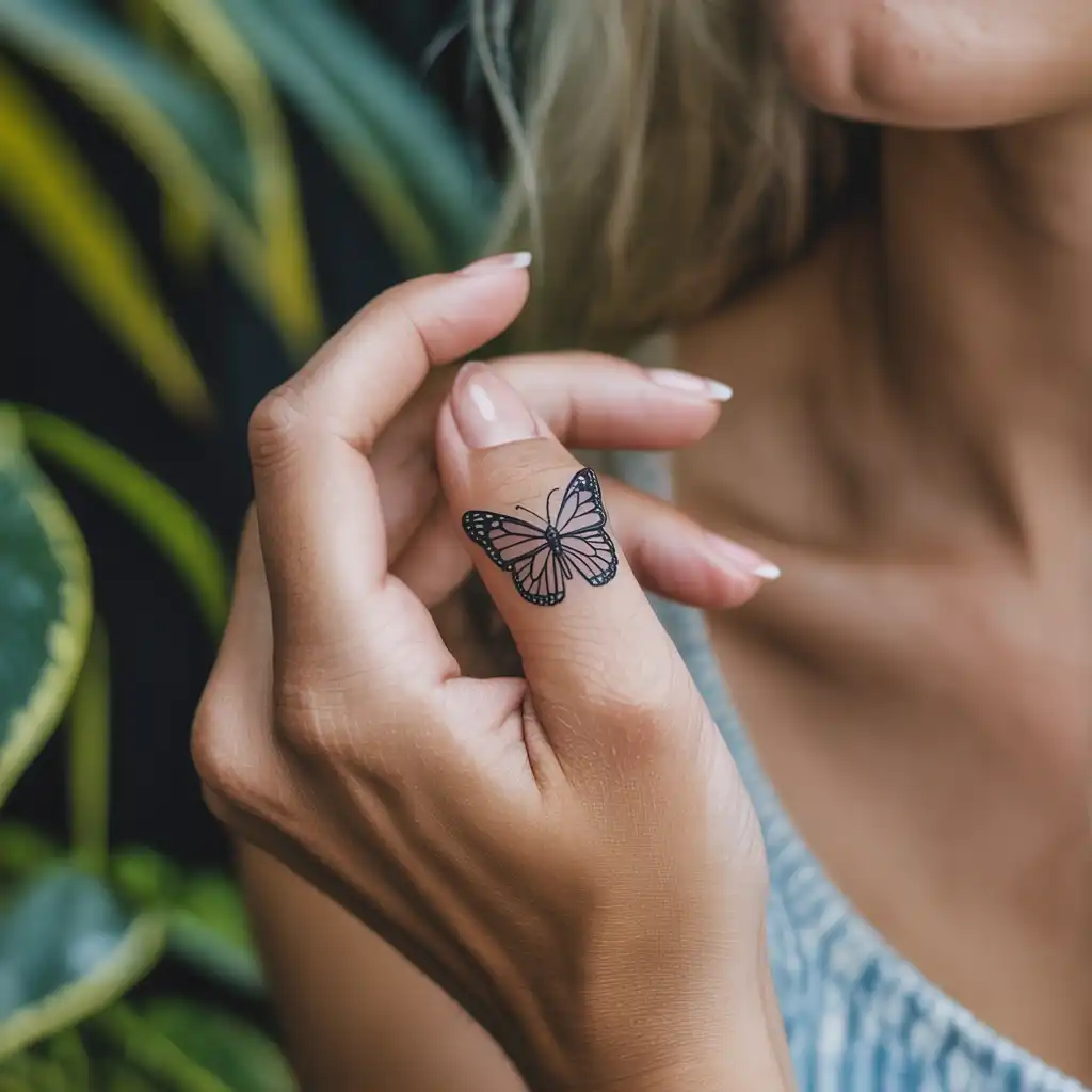 Tiny Butterfly Finger Tattoo