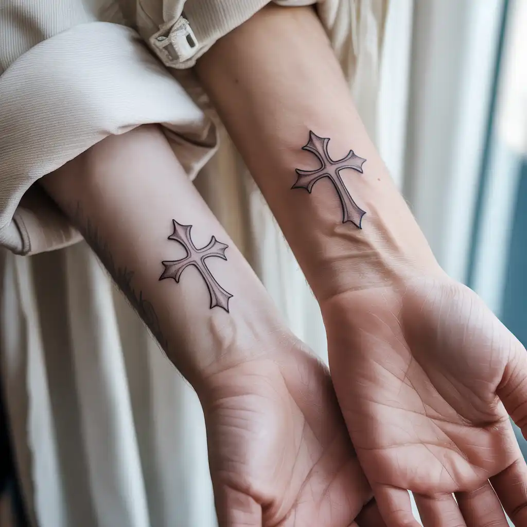 Tiny Cross Matching Tattoos