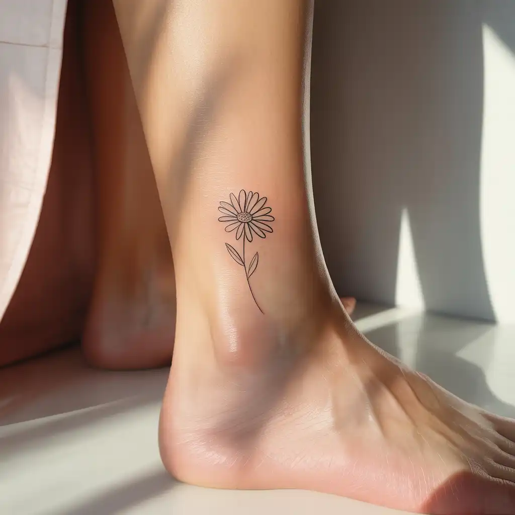 Tiny Single Flower Ankle Tattoo