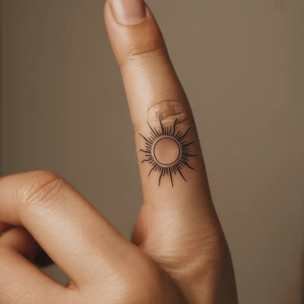 Tiny Sun Finger Tattoo