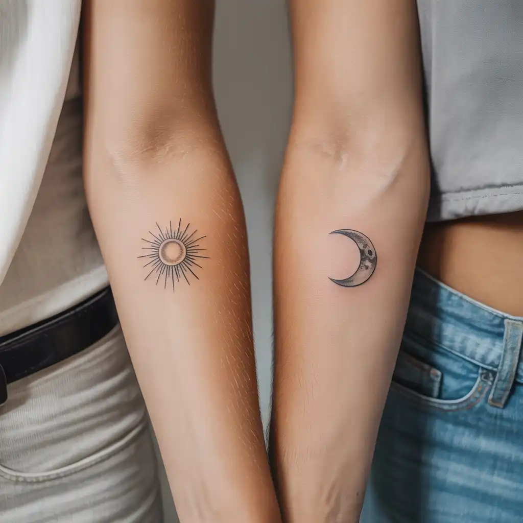 Tiny Sun and Moon Matching Tattoos