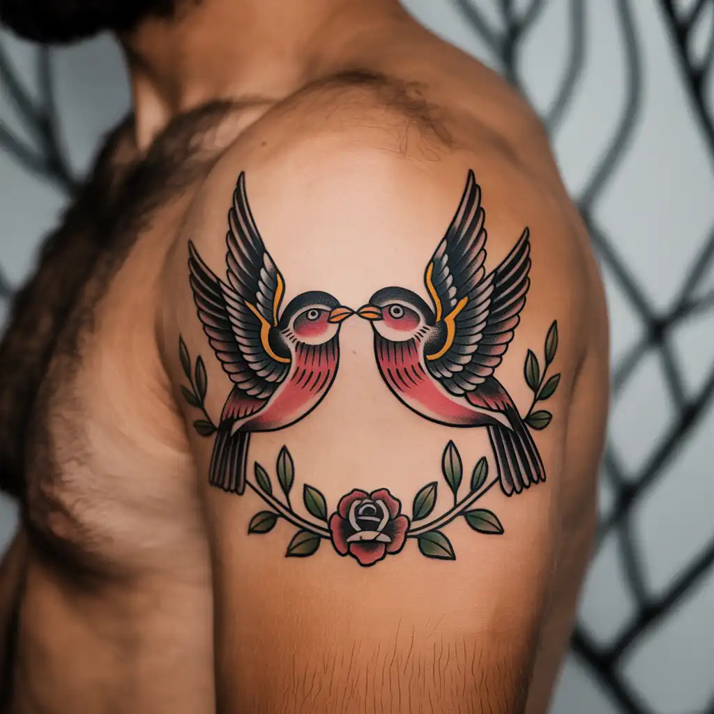 Traditional Bird Pair Tattoo
