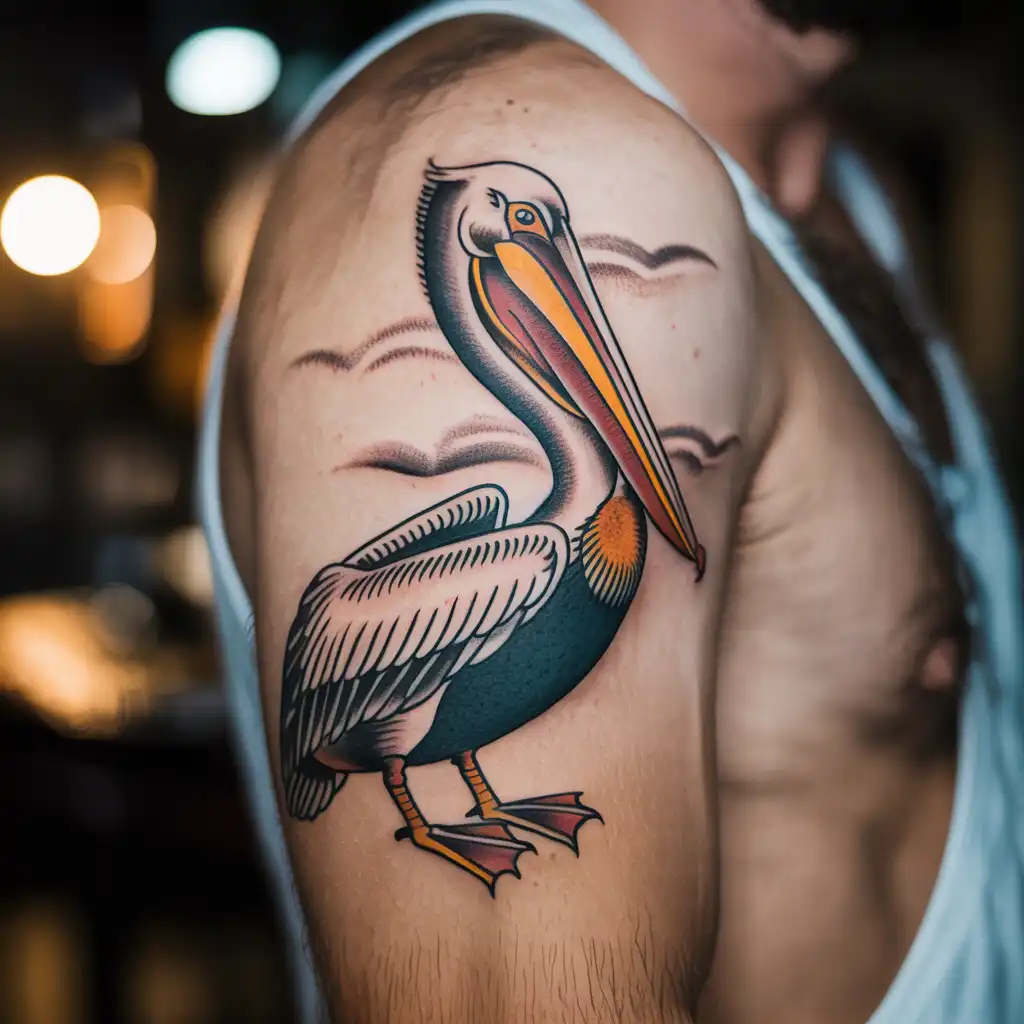 Traditional Pelican Tattoo