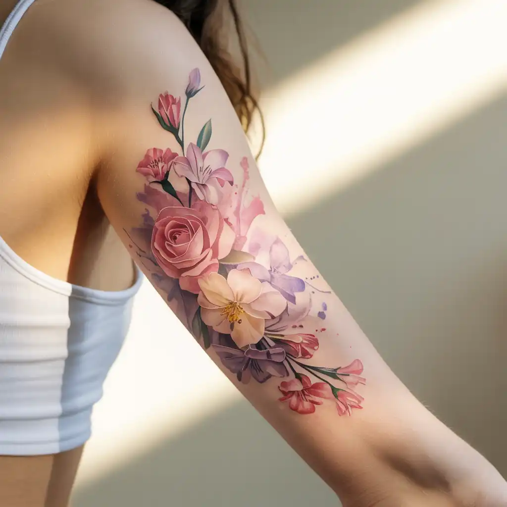 Watercolor Floral Lower Arm Tattoo