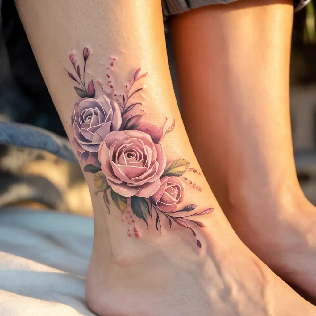 Watercolor Flower Ankle Tattoo