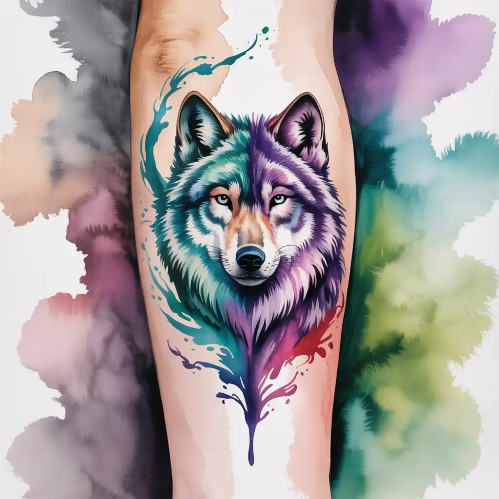 Watercolor Wolf Spirit Tattoo
