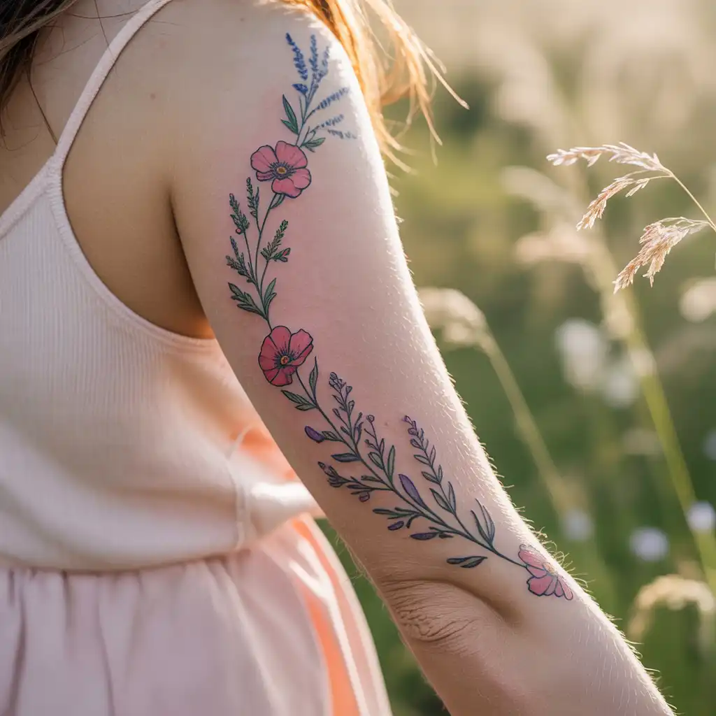 Wildflower Chain Lower Arm Tattoo