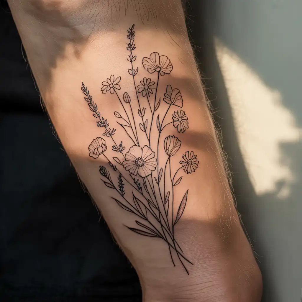 Wildflower Patch Forearm Tattoo
