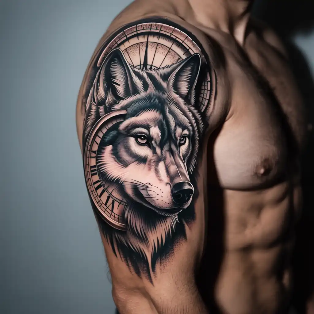 Wolf Compass Direction Tattoo