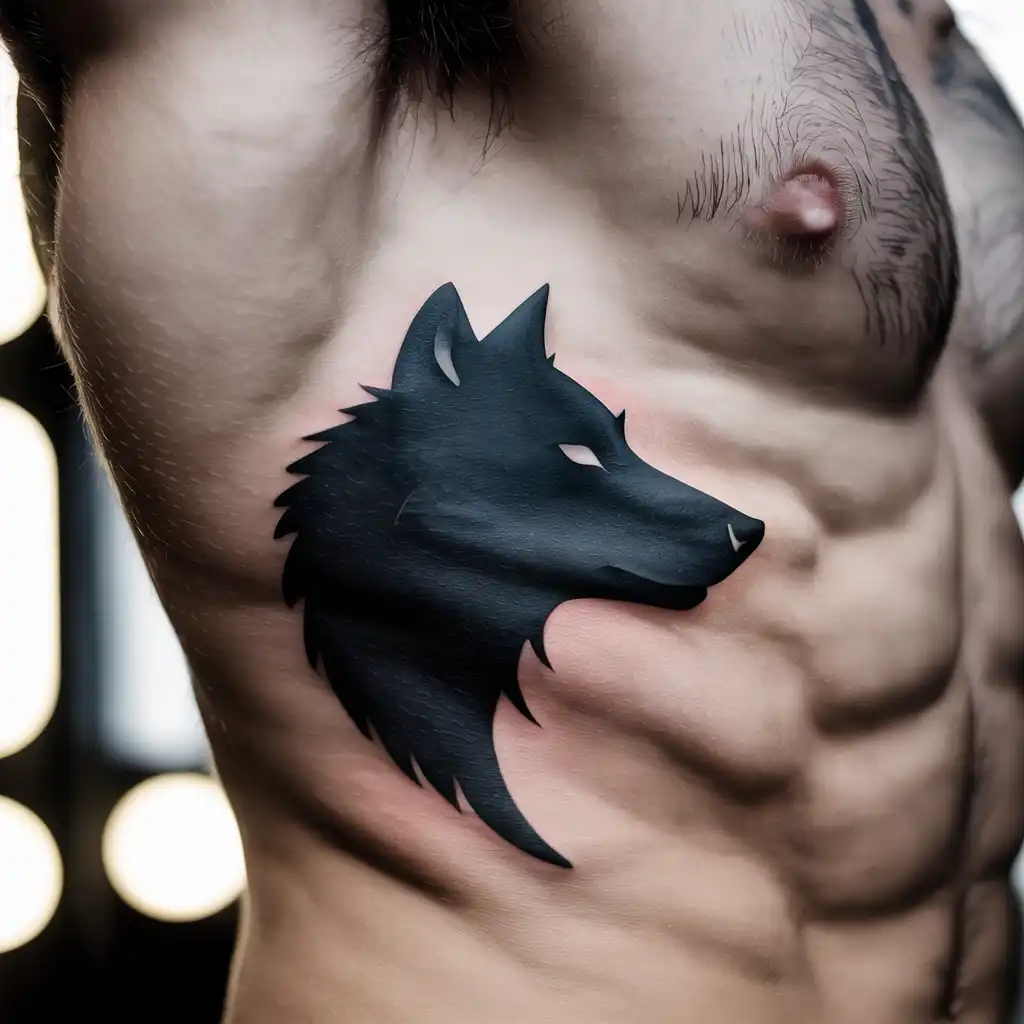 Wolf Silhouette Rib Tattoo