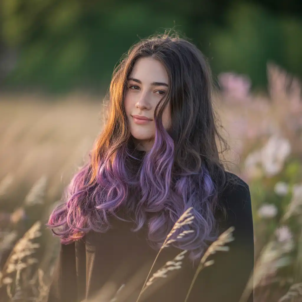 Amethyst Highlights on Long Curly Hair
