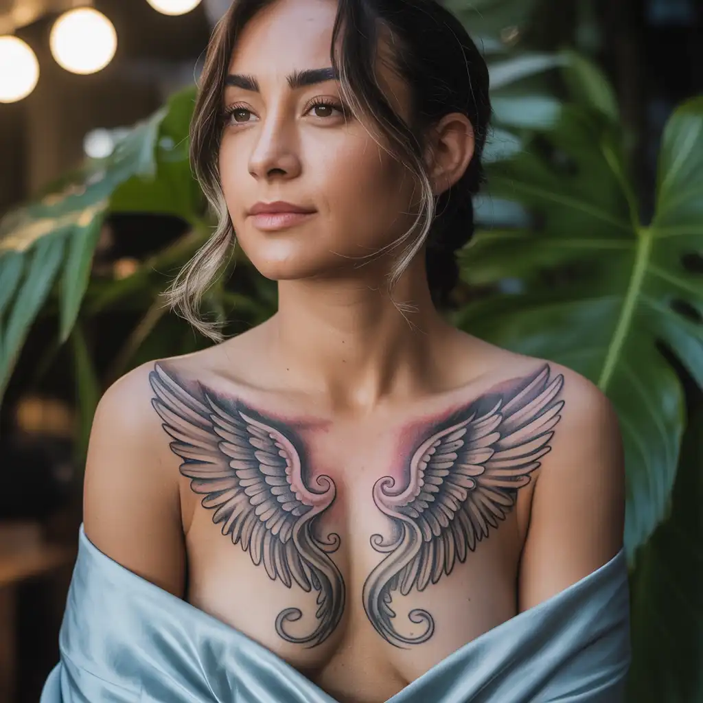 Angel Wings Chest Tattoo