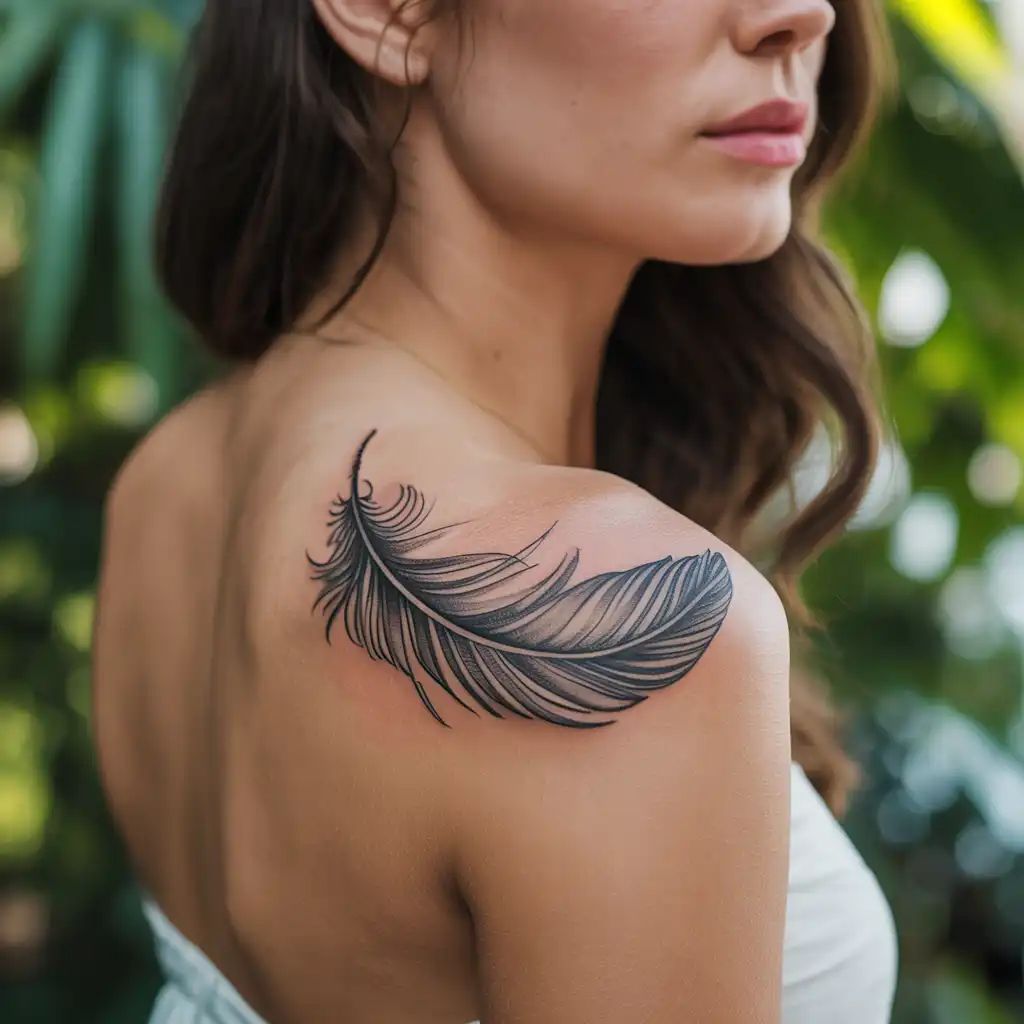 Black Ink Feather Tattoo