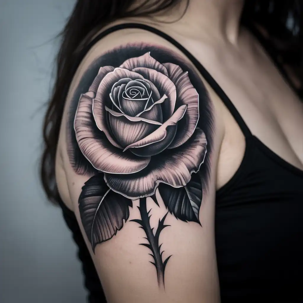 Black and Grey Rose Tattoo